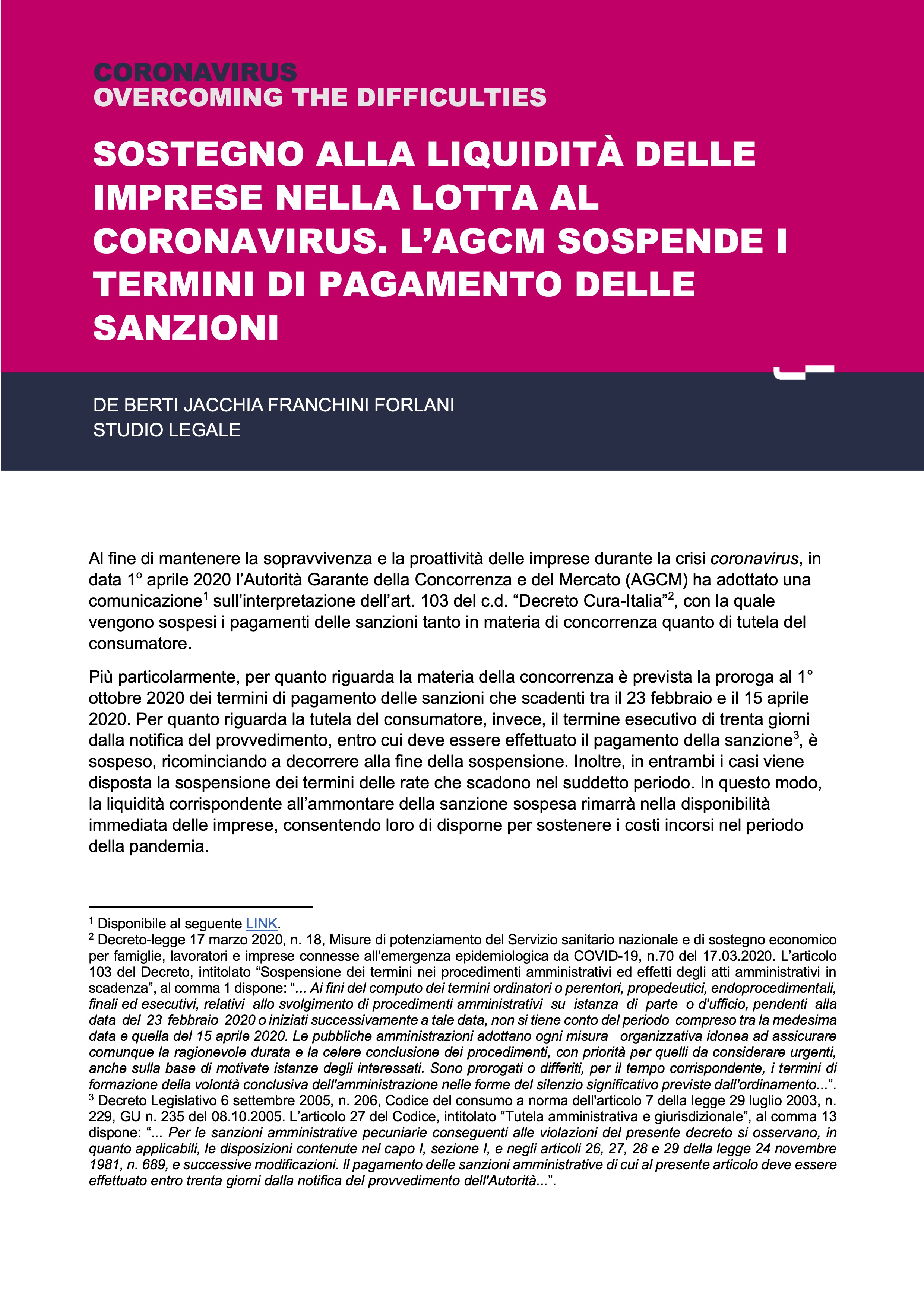 sostegno alla liquiditÀ delle imprese nella lotta al coronavirus l